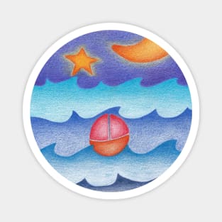 Sailing boat at sea at night with the moon and stars Magnet